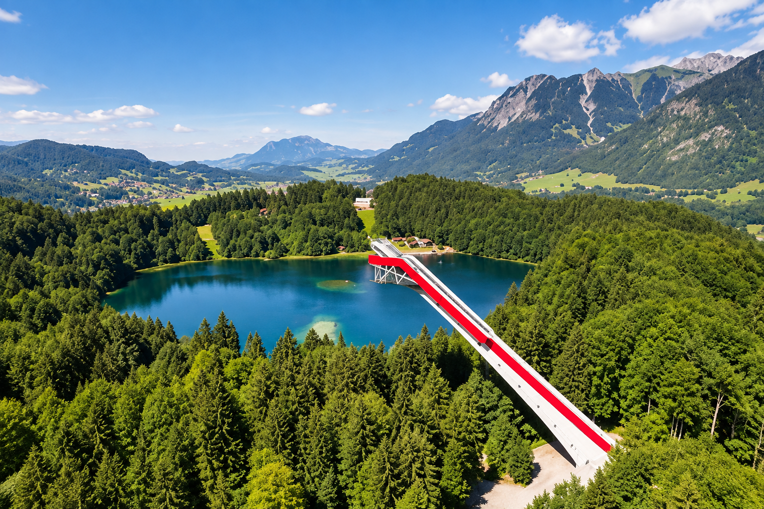 Freibergsee mit Heini-Klopfer-Skiflugschanze